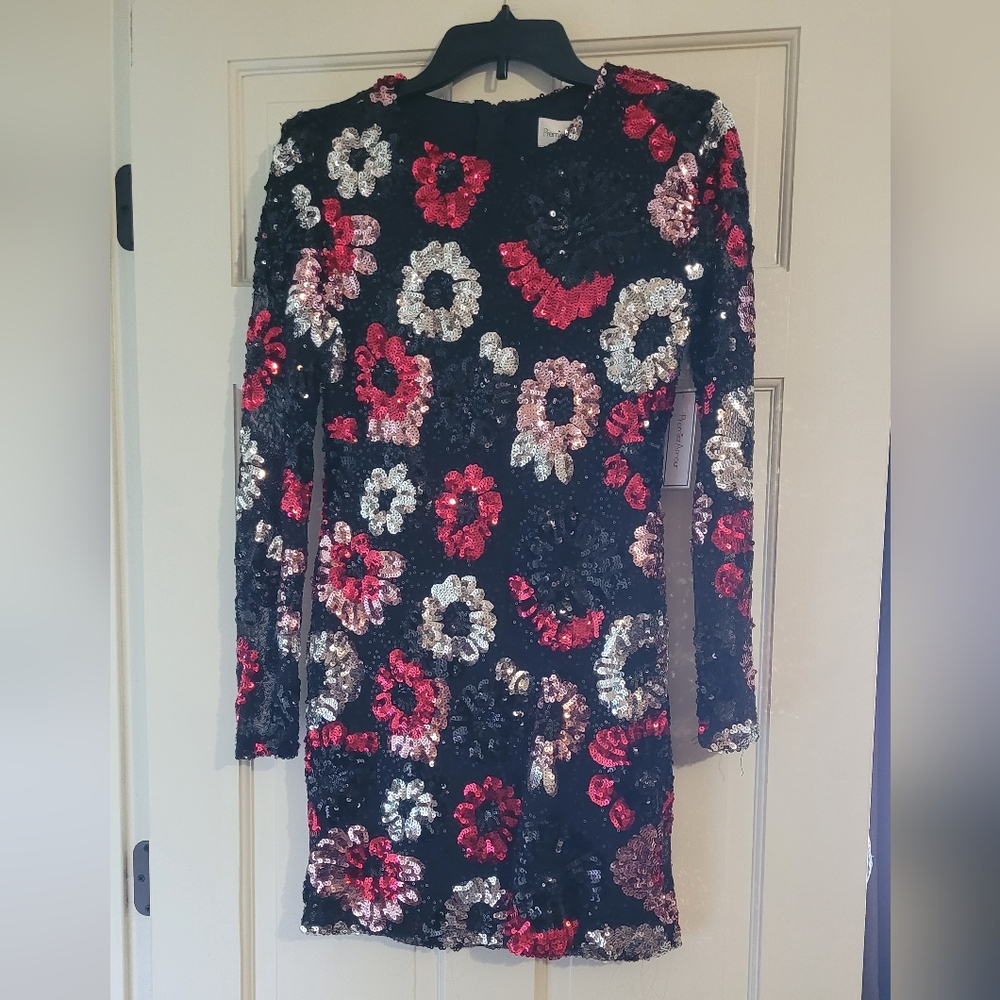Premier Black and Red Floral Sequin Dress Size 4